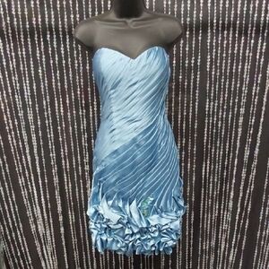 Tony Bowls Strapless Satin Dress in Light Blue